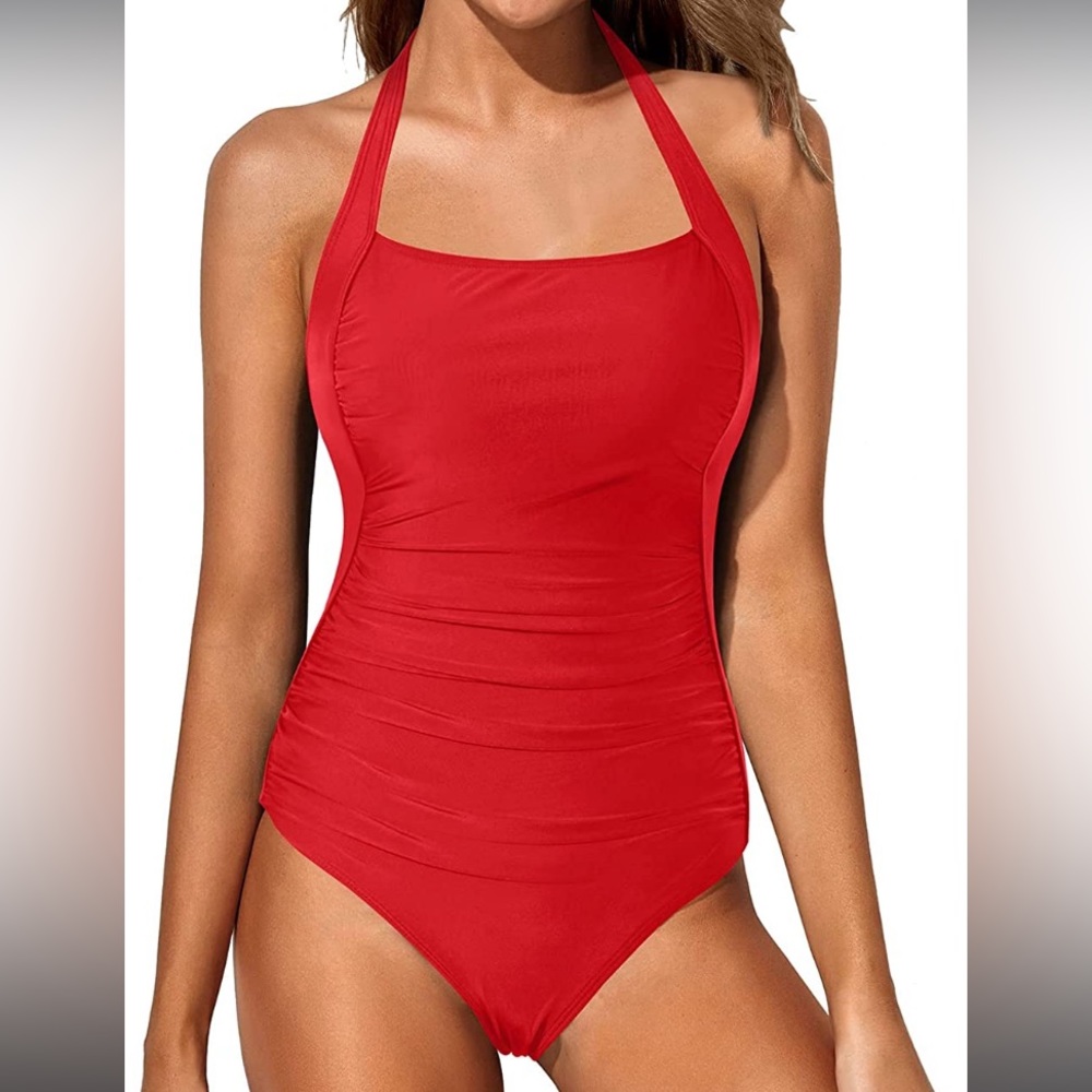 Temp me women tummy control one piece swimsuit Vintage Push up halter NWT